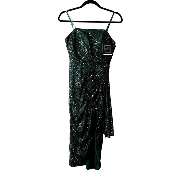 Mac Duggal sequined midi strapless dress size 2 emerald green MC - Picture 2 of 6